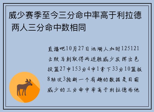 威少赛季至今三分命中率高于利拉德 两人三分命中数相同